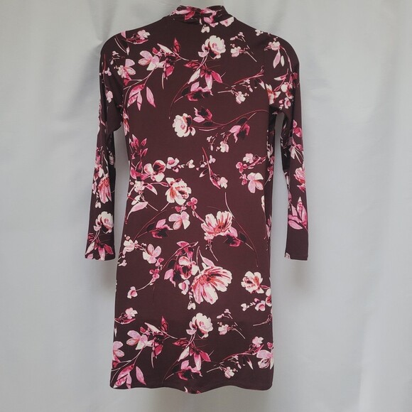 Motherhood Maternity Faux Wrap Dress Long Sleeve Knee Length Plum Floral Large - Picture 2 of 7